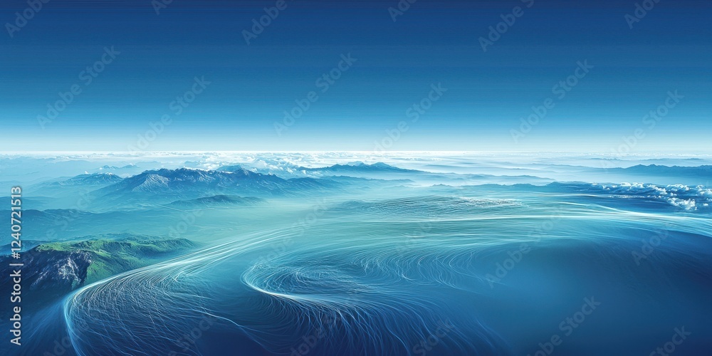 Fototapeta premium Stylized Bird's-Eye View of Planetary Atmosphere with Luminous Air Currents