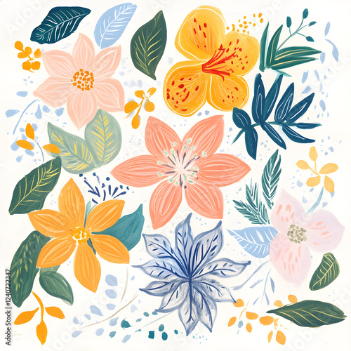 Color pencil drawings of flower isolate on white background.