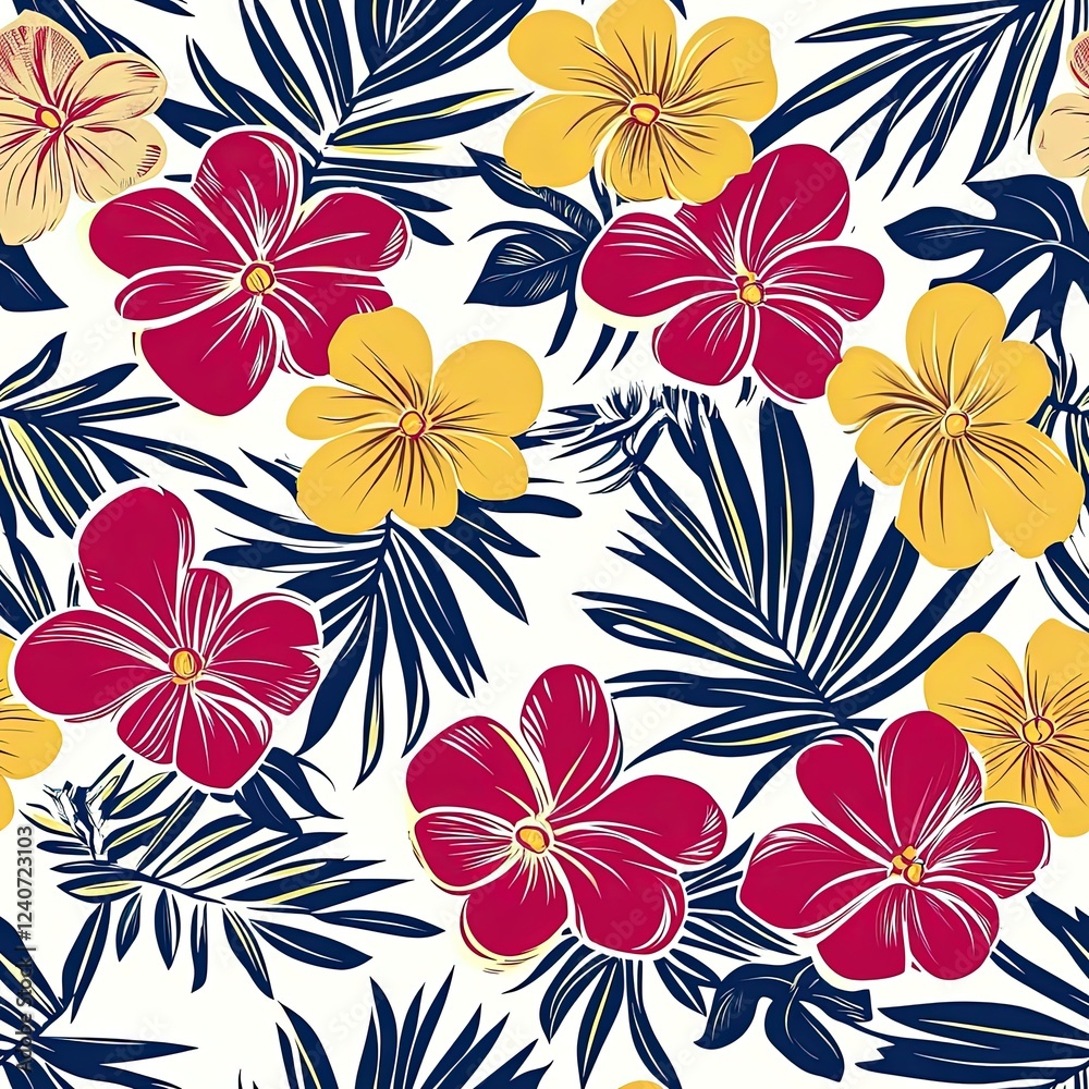 Obraz premium Hawaiian Tropical Summer Beach Seamless Pattern Texture