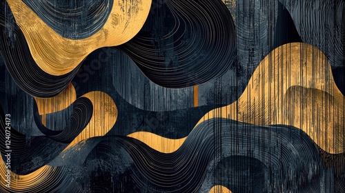 Abstract Dark-Brown and Gold Flowing Shapes Create Dynamic Texture