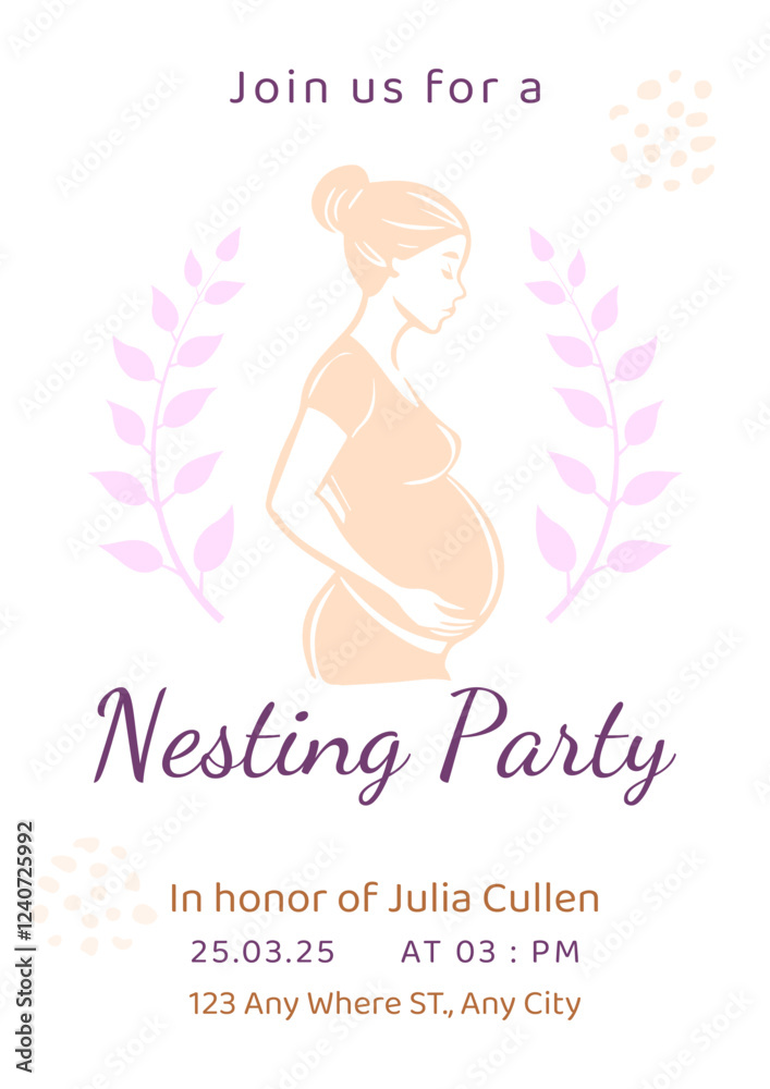 postcard invitation to nesting party, gentle template with pregnant girl postcard invitation to nesting party, gentle template with pregnant girl