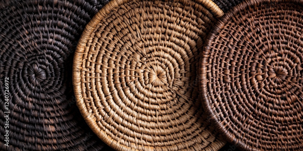 Fototapeta premium Artisanal woven baskets in earthy tones: decorative and functional for home decor and organization.
