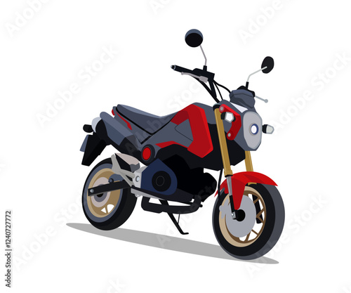 Modern moto bike, wheeled vehicle. Motocycle, road motor transport. Motorbike, perspective view. Vector illustration isolated on white background