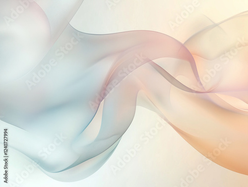 An elegant abstract composition with fluid, silk-like folds in soft pastel tones of peach, pink, and beige. The delicate curves and smooth textures create a sense of movement, lightness, and sophistic photo