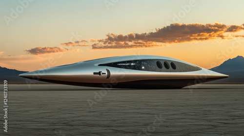 Wallpaper Mural Futuristic Vehicle at Sunset in Desert Landscape Torontodigital.ca