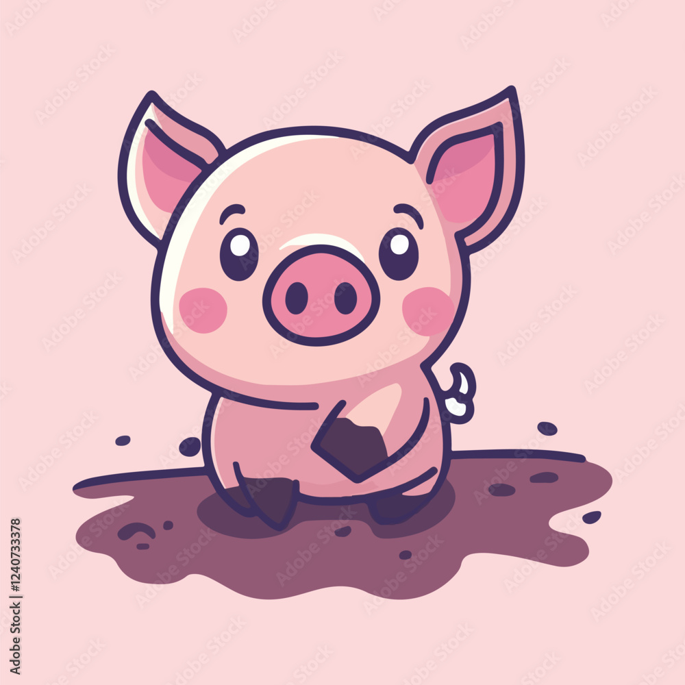 Fototapeta premium Cartoon Pig Playing in Mud vector illustration