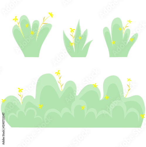Green bushes with flowers. Cartoon forest and park shrubbery