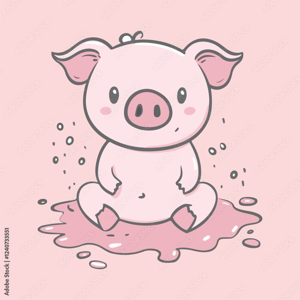 Cartoon Pig Playing in Mud vector illustration Cartoon Pig Playing in Mud vector illustration