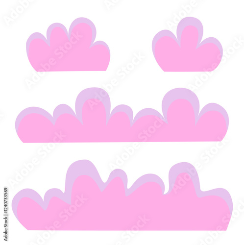 pink bushes. Cartoon forest and park shrubbery