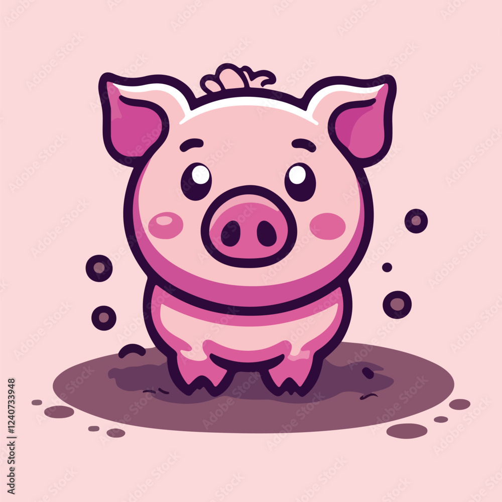 Fototapeta premium Cartoon Pig Playing in Mud vector illustration