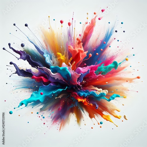Colorful paint explosion on a white background. A vibrant and dynamic image. Perfect for backgrounds or creative projects. 