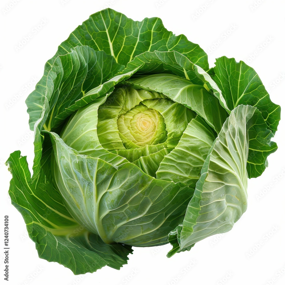 Fototapeta premium Fresh green cabbage with lush leaves.