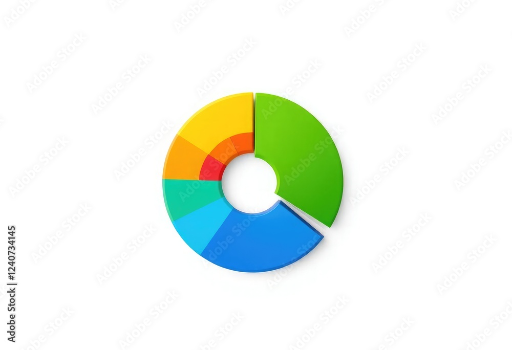 A vibrant, colorful pie chart, neatly segmented and isolated on a white background A vibrant, colorful pie chart, neatly segmented and isolated on a white background