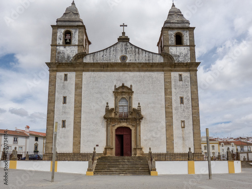 Front facade of the parish church in the central square of the Alentejo town of Castelo de Vide-Portugal. photo