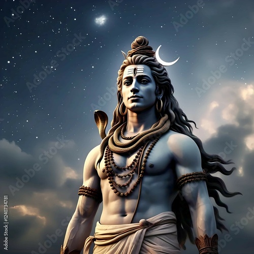 Lord Shiva Mahadev Bholenath Shankar Neelkanth Adiyogi Under the Night Sky | 4K HD Shivratri Wallpaper photo