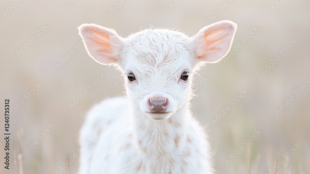 Fototapeta premium White Fawn Meadow Sunset Nature Wildlife