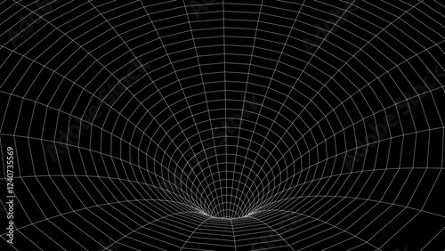 Abstract wireframe tunnel. Light science wormhole. Vector 3D portal grid. Futuristic fantasy funnel.