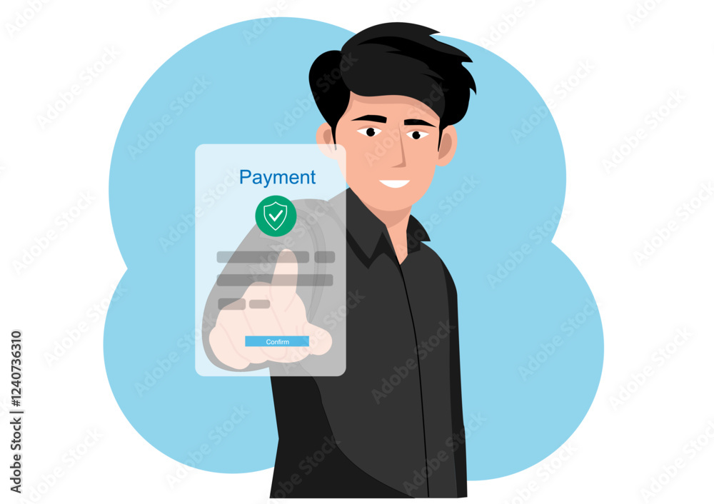 Online banking application via the internet network financial transactions digital online payment concept Buy things online. Vector illustration Online banking application via the internet network financial transactions digital online payment concept Buy things online. Vector illustration