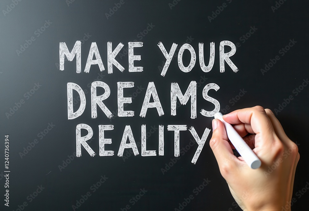 Write Your Dreams Reality on a Blackboard with a White Marker Hand Motivational quotes best for wall art or print Write Your Dreams Reality on a Blackboard with a White Marker Hand Motivational quotes best for wall art or print