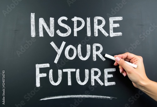 Inspire Your Future: White Chalk Writes Motivational Words Against a Dark Background  Motivational quotes best for wall art or print