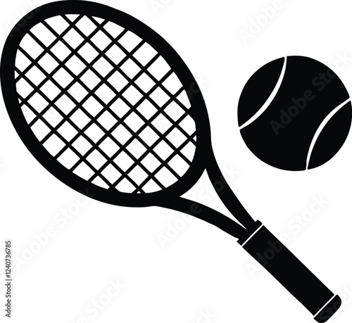Tennis racket silhouette,Tennis racket and ball silhouette icon vector