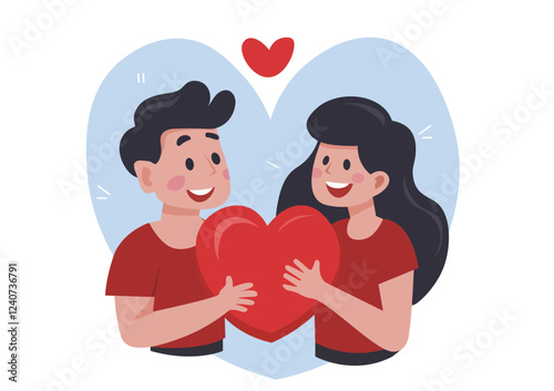 Happy young man and woman have healthy relationship concept. Vector illustration