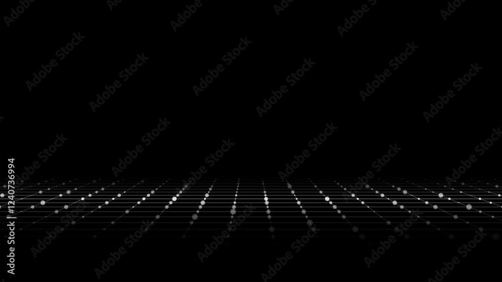 Naklejka premium Technology wireframe landscape. Vector perspective grid. Digital space. White mesh on a black background.