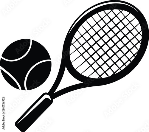 Tennis racket silhouette,Tennis racket and ball silhouette icon vector