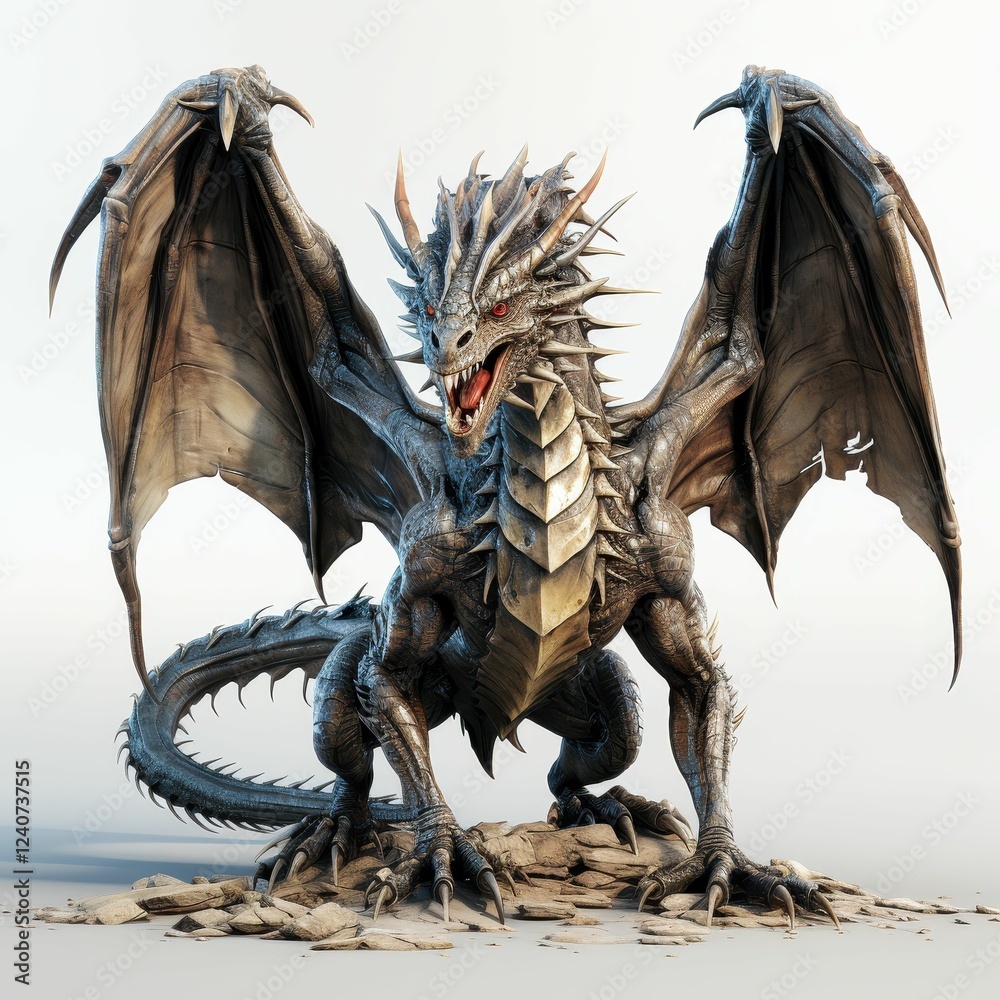 Fantasy dragon with majestic wings and scales. Fantasy dragon with majestic wings and scales.