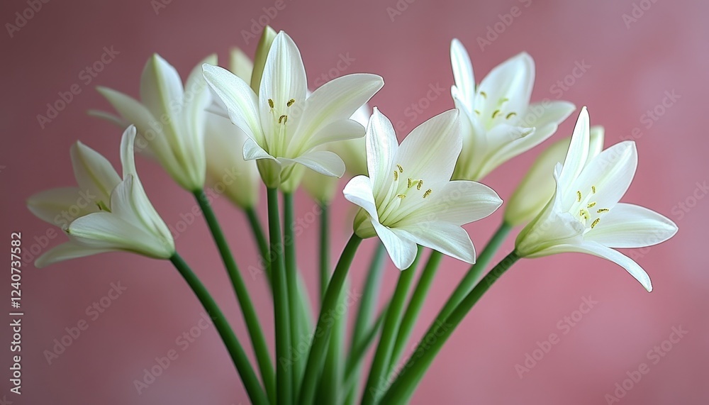 White Lily Bouquet, Delicate Beauty High-Definition Close-up on Pink for Spring Freshness White Lily Bouquet, Delicate Beauty High-Definition Close-up on Pink for Spring Freshness
