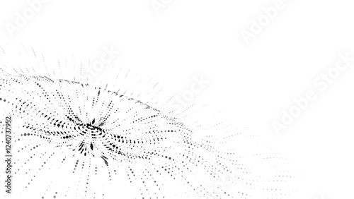 Futuristic circle wave. Vector dark cyberspace. Abstract music sound wave with dots. Black moving particles on white background.