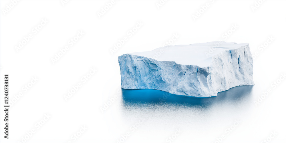Glacier melting into a lake, isolated on white background Glacier melting into a lake, isolated on white background