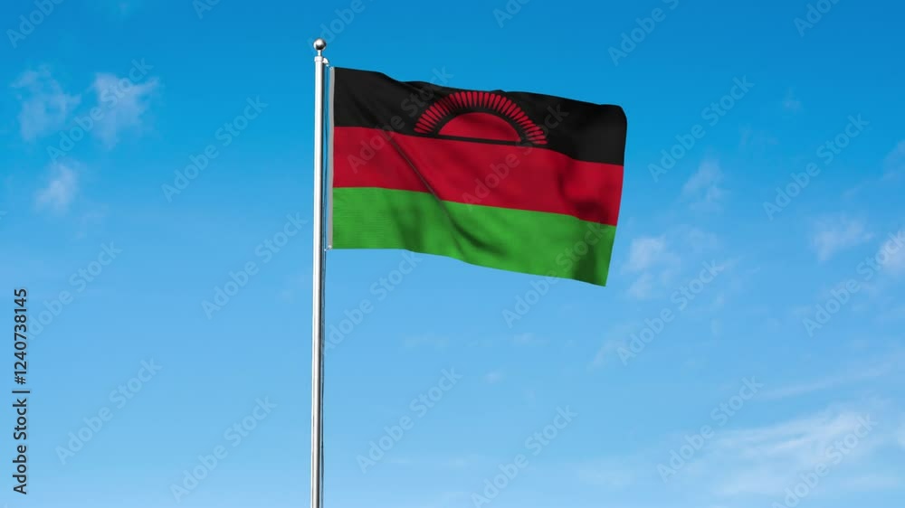 High detailed flag of Malawi. National Malawi flag. Africa. 3D Render.