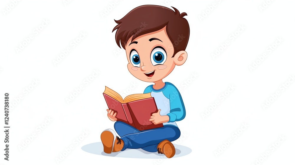 A cartoon boy is sitting and reading a book. A cartoon boy is sitting and reading a book.