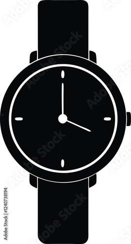 wrist watch vector silhouette.wristwatch and bracelet flat vector icon