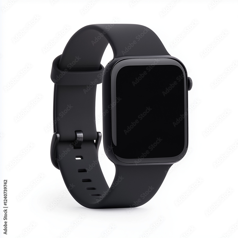 A sleek smartwatch, wearable technology, minimalist design, black band, isolated on white background A sleek smartwatch, wearable technology, minimalist design, black band, isolated on white background