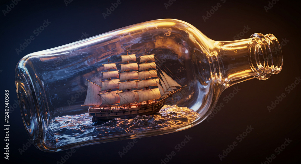 Fototapeta premium Sailing Vessel in Glass Bottle