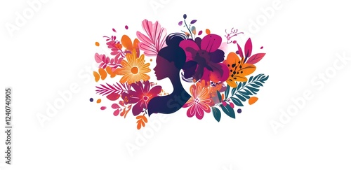 Women's history month celebration background with colorful pastel flowers. copy space. white background