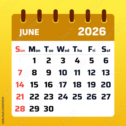 June 2026 Monthly Planner. June 2026. Yellow june 2026 Time Management Calendar