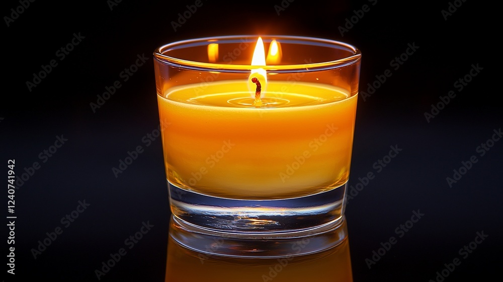 Lit candle in glass, dark background, relaxation, meditation, website banner Lit candle in glass, dark background, relaxation, meditation, website banner
