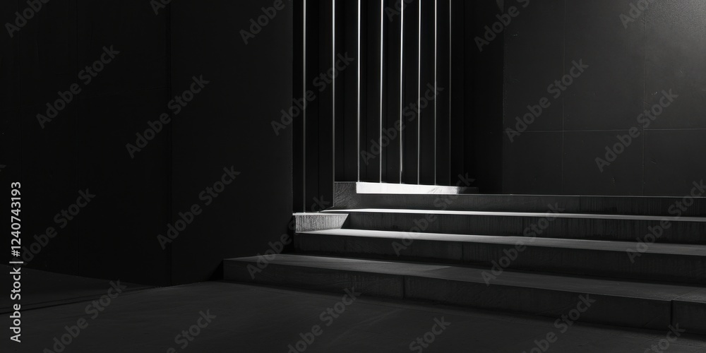 Fototapeta premium An abstract and clean composition with a stark black backdrop, Minimalist lines and shapes in monochrome, Contemporary minimalist style