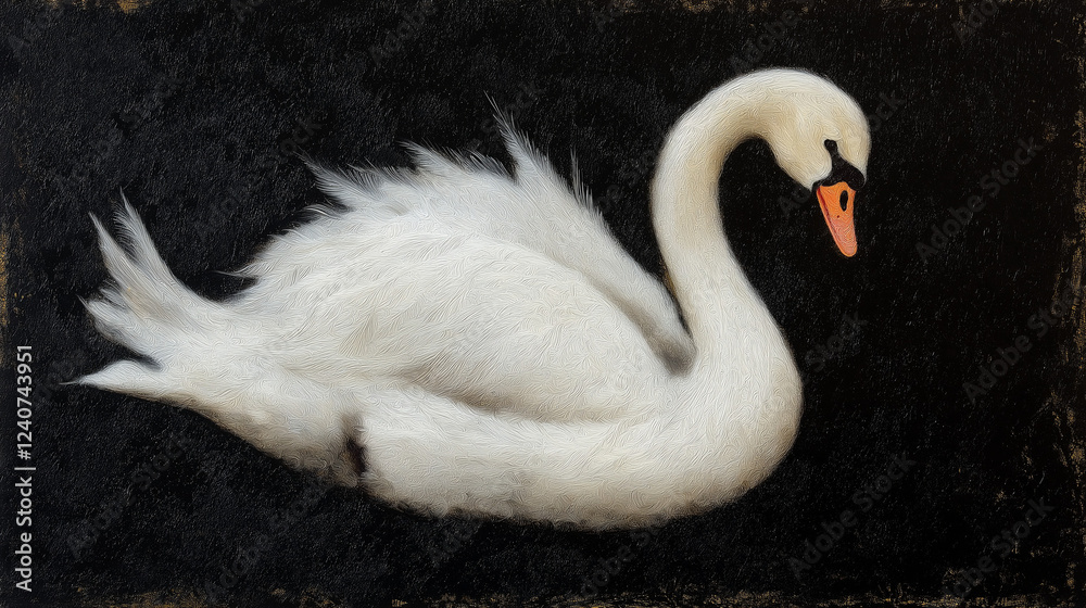 Fototapeta premium white swan with white feathers isolated on black background