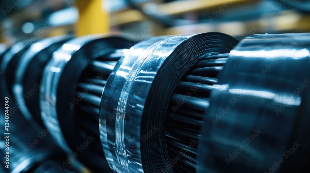 Obraz premium A close-up of black electrical tape insulating wire bundles, running along a cable conduit, showing the precision and safety of electrical installations.