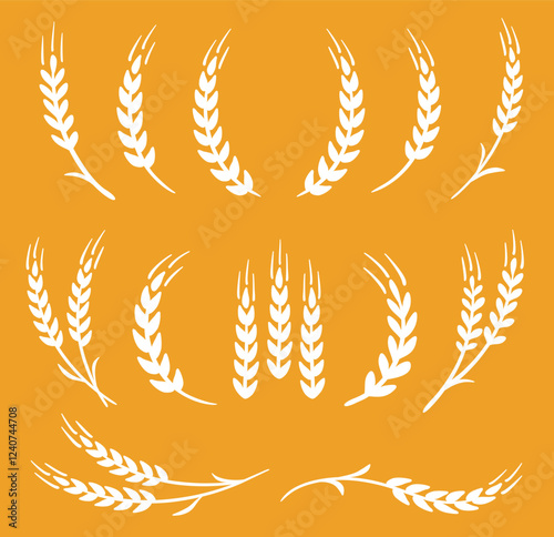 silhouette of weat ears, barley and rye stalks set icons