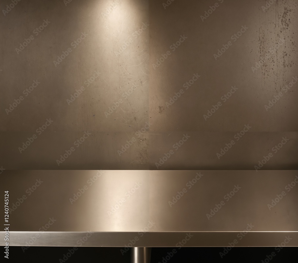 Obraz premium A close-up image of a metallic wall with a textured surface, illuminated by a small light source, creates a minimalist and industrial aesthetic