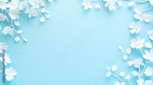Paper flowers, blue background, spring