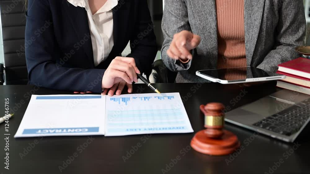 business people and lawyers discussing contract papers sitting at the table. Concepts of law, advice, legal services