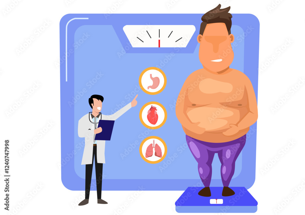 Obesity problem. Overweight people get medical advice and diagnosis. Negative effects of obesity on human health and internal organs Obesity problem. Overweight people get medical advice and diagnosis. Negative effects of obesity on human health and internal organs