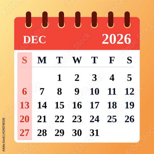 December 2026 Calendar and Productivity Map. December 2026 Monthly Calendar and Planner, Strategic Dec 2026 Time Planner. Flat illustration