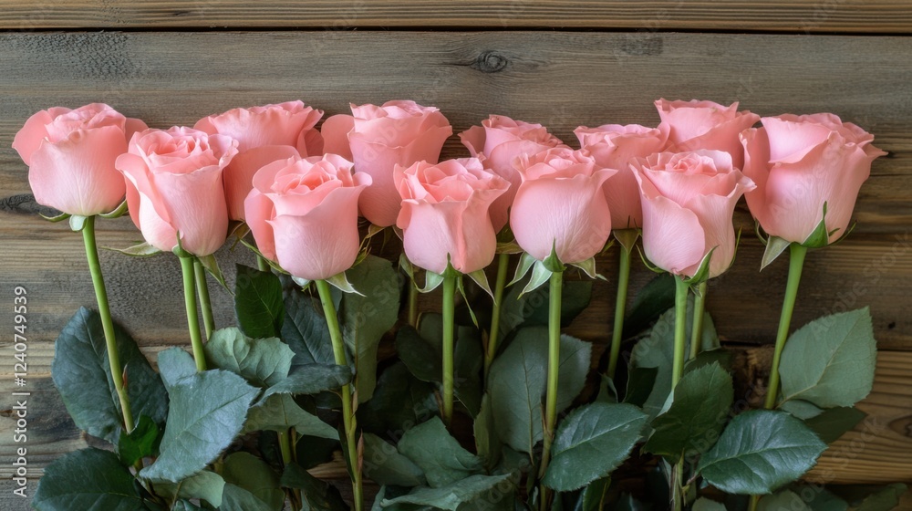 Fototapeta premium A Heartwarming Bouquet: Delicate Pink Roses Arranged in a Heart-Shaped Box, Accented with a Chocolate Heart, Perfect for Valentine's Day or Any Occasion to Express Your Love and Affection